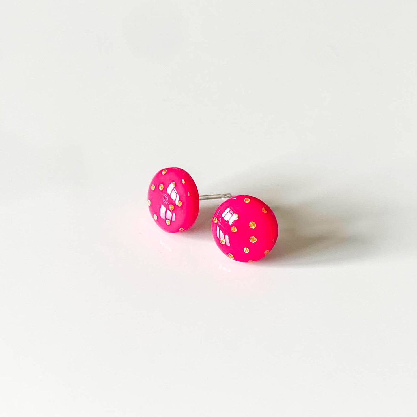 Hot Pink Polka Dot Stud Earrings