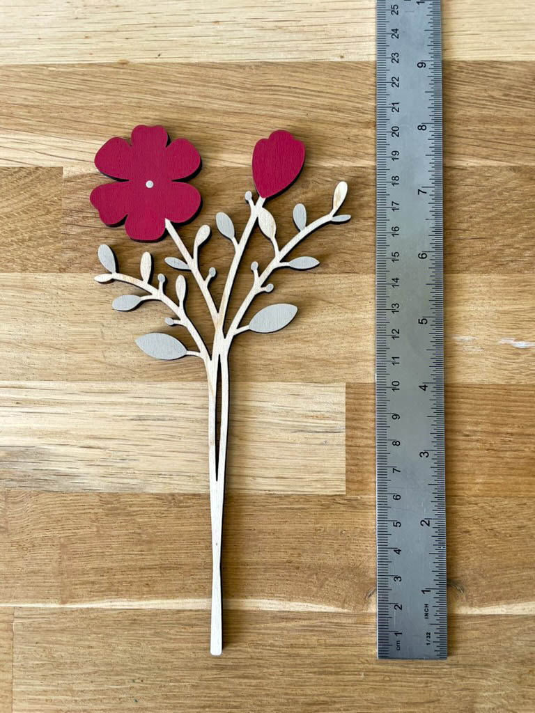 Wooden Painted Red Flower Stem