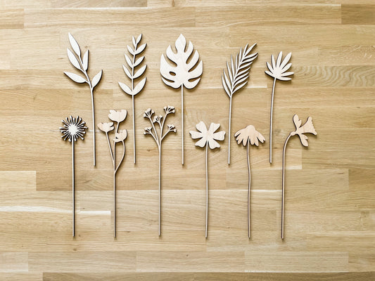 Large Individual Wooden Flower Stems - Unfinished - Paint Your Own