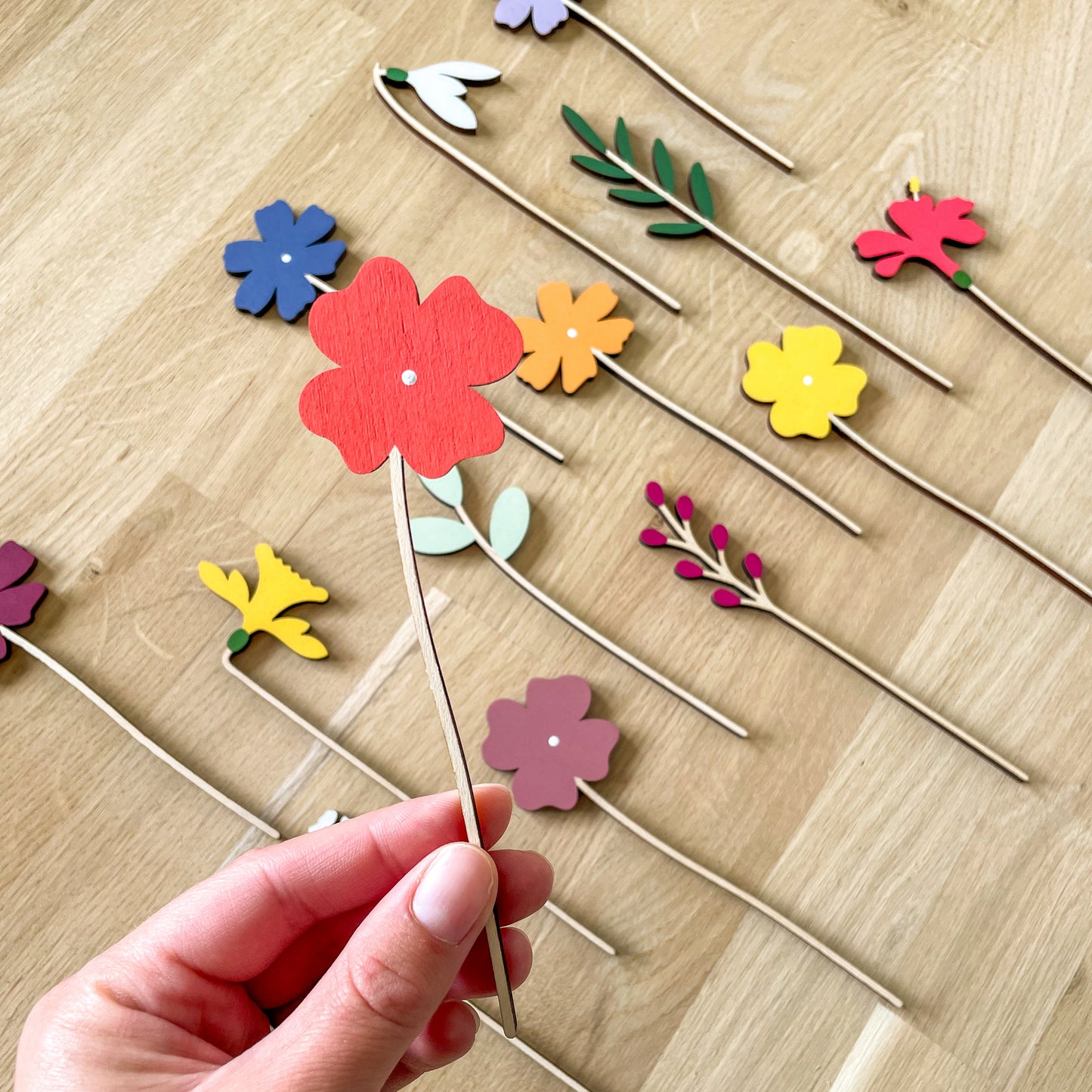 Mini Individual Wooden Flower Stems - Hand Painted Floral Bouquet
