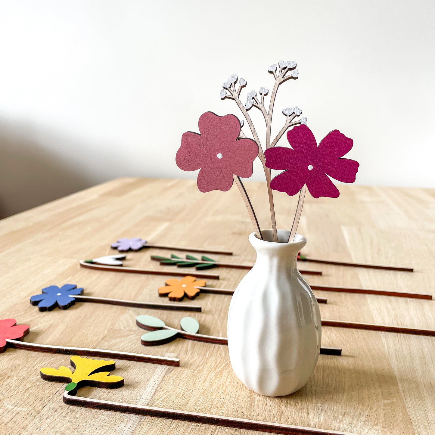 Mini Individual Wooden Flower Stems - Hand Painted Floral Bouquet