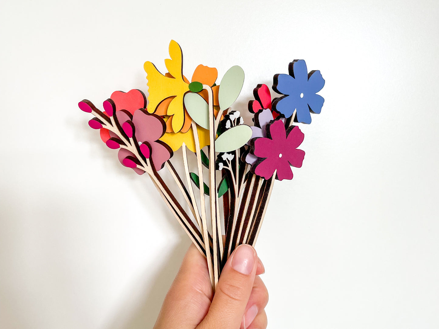 Mini Individual Wooden Flower Stems - Hand Painted Floral Bouquet