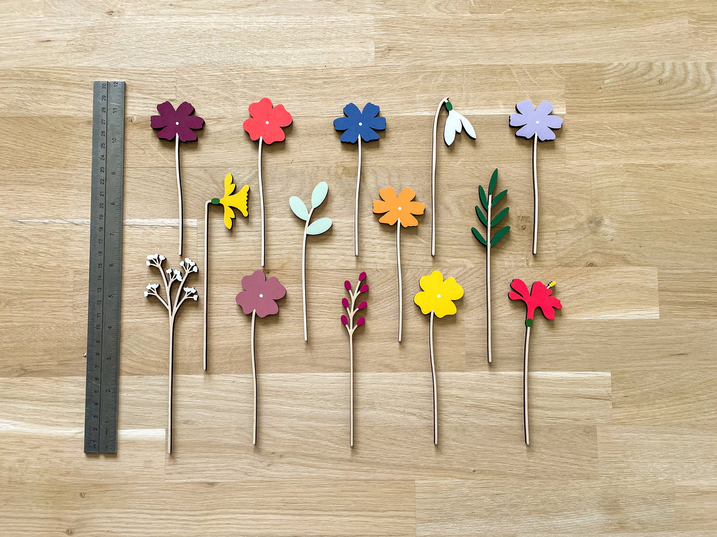 Mini Individual Wooden Flower Stems - Hand Painted Floral Bouquet
