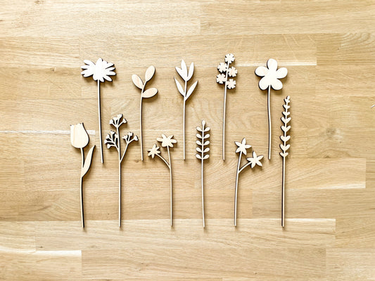 Mini Individual Wooden Flower Stems - Unfinished - Paint Your Own
