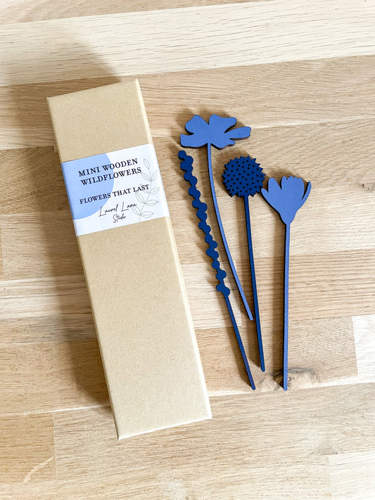 Mini Wooden Wildflowers Set - Blue