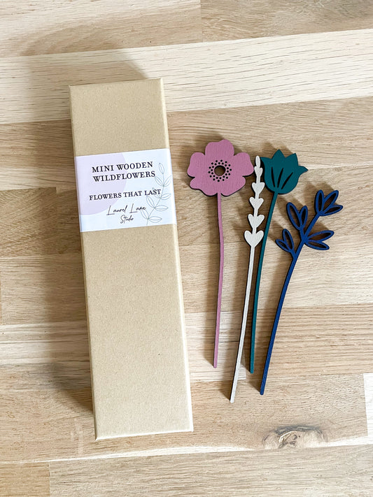 Mini Wooden Wildflowers Set - Pink
