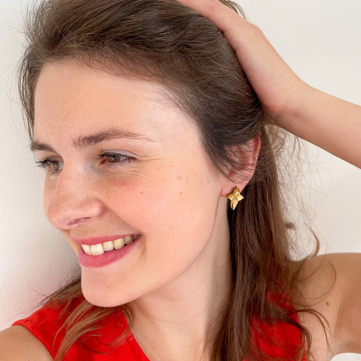 Mirror Gold Star Studs - Sterling Silver