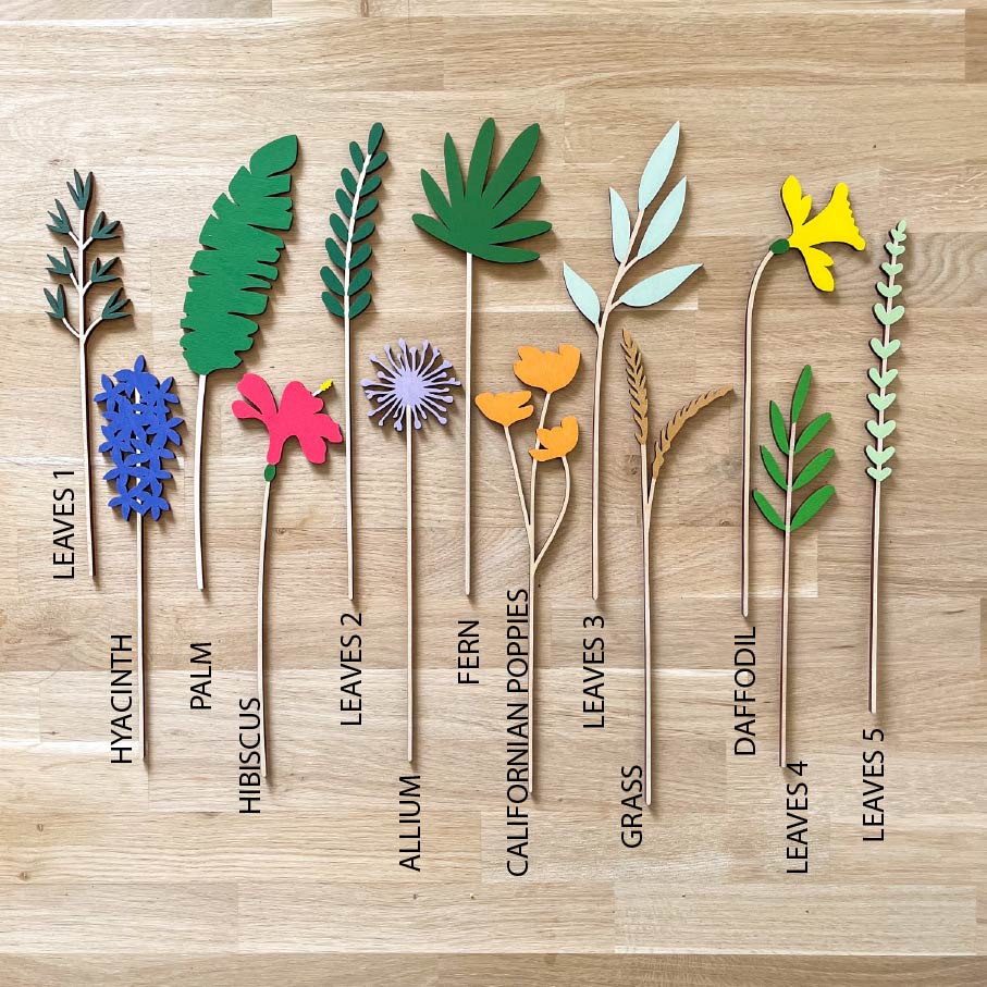 Large Individual Wooden Flower Stems - Hand Painted - END OF LINE