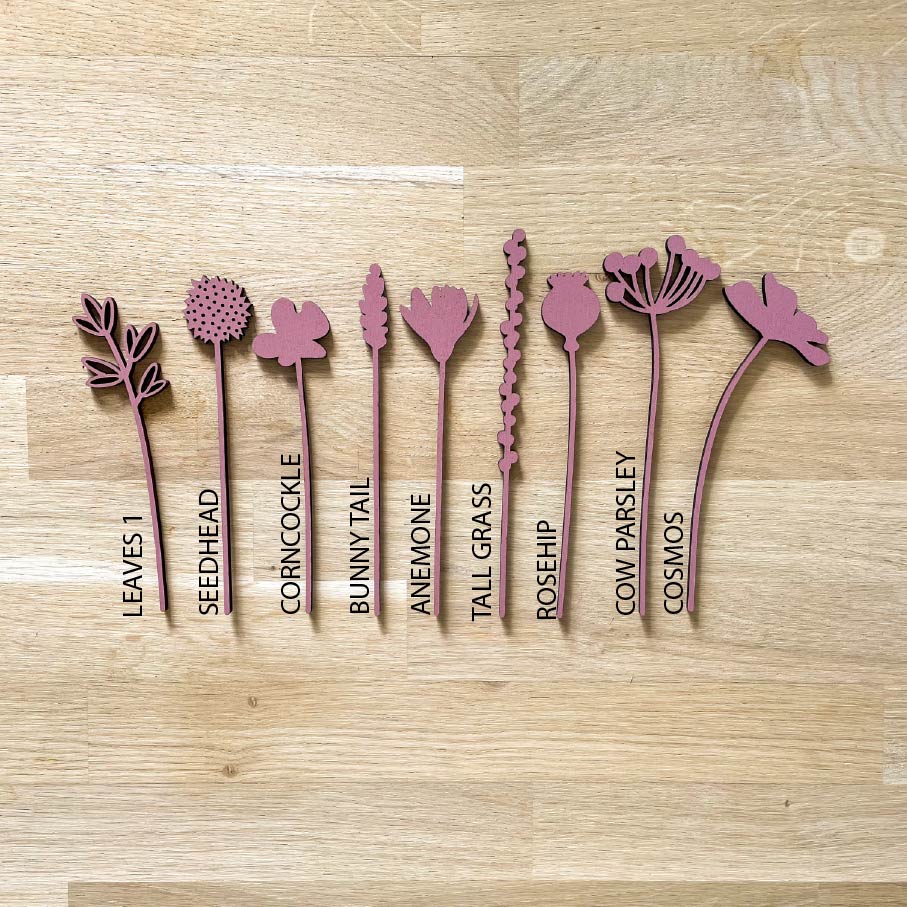 Mini Wooden Wildflower Stems - Pink - SECONDS