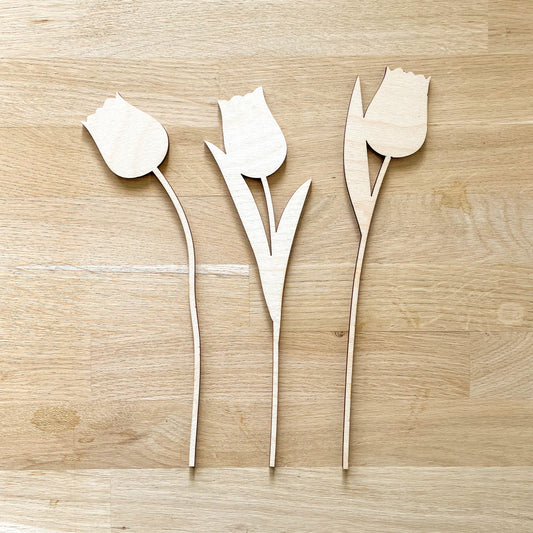 Large Individual Wooden Tulip Stems - Unfinished - Paint Your Own - END OF LINE