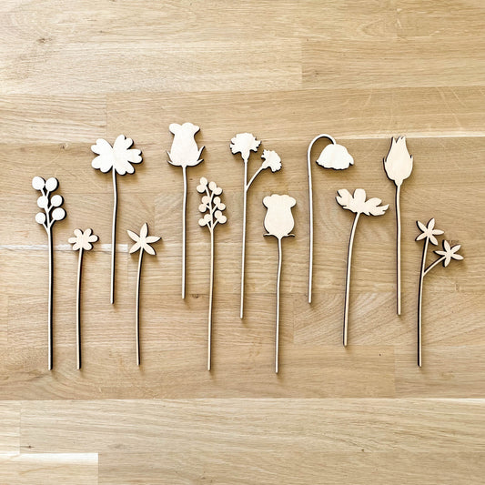 Mini Individual Wooden Flower Stems - Unfinished - Paint Your Own - END OF LINE