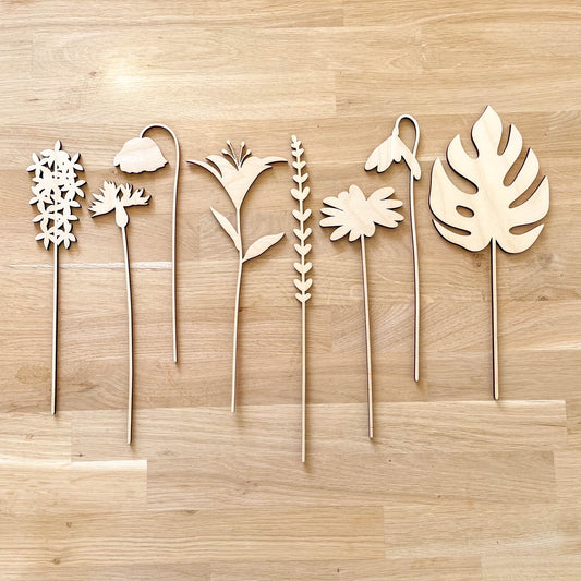 Large Individual Wooden Flower Stems - Unfinished - Paint Your Own - END OF LINE
