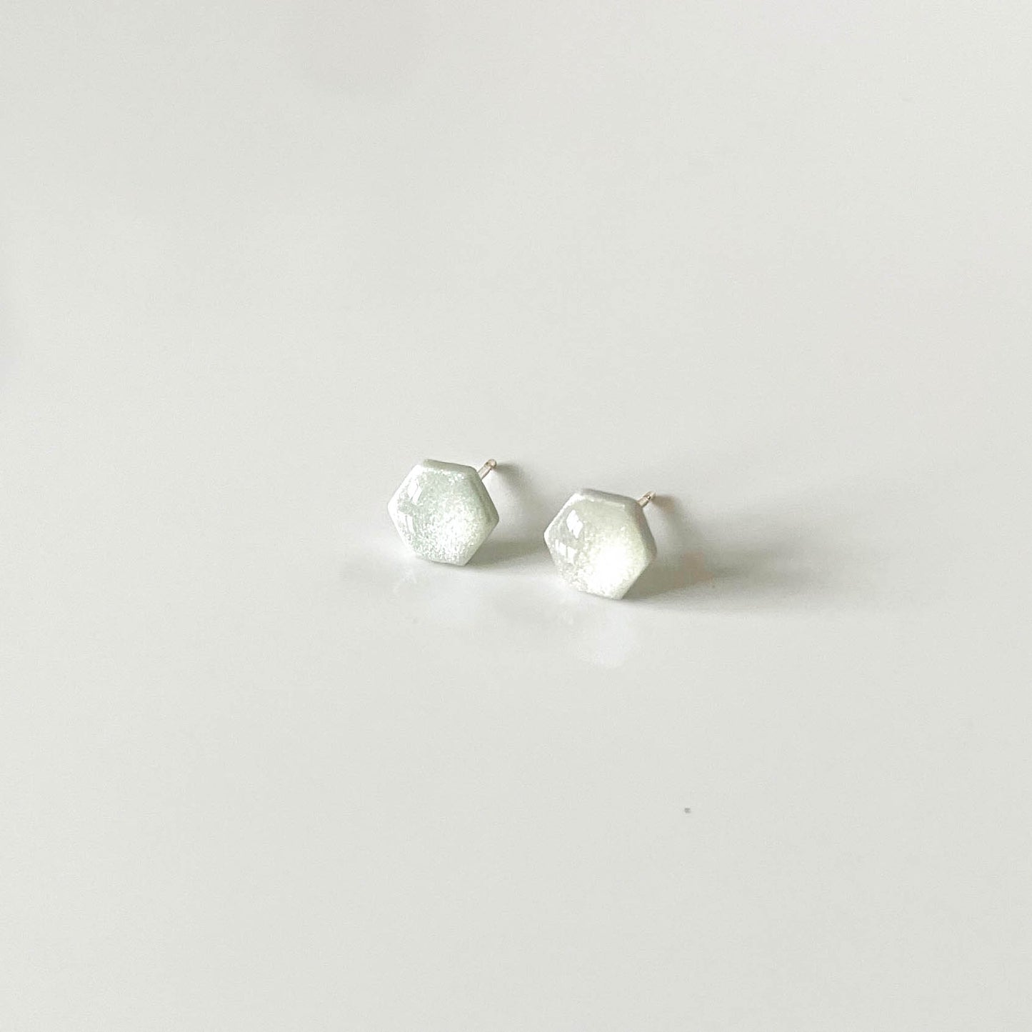 Light Green Shimmer Hexagon Stud Earrings