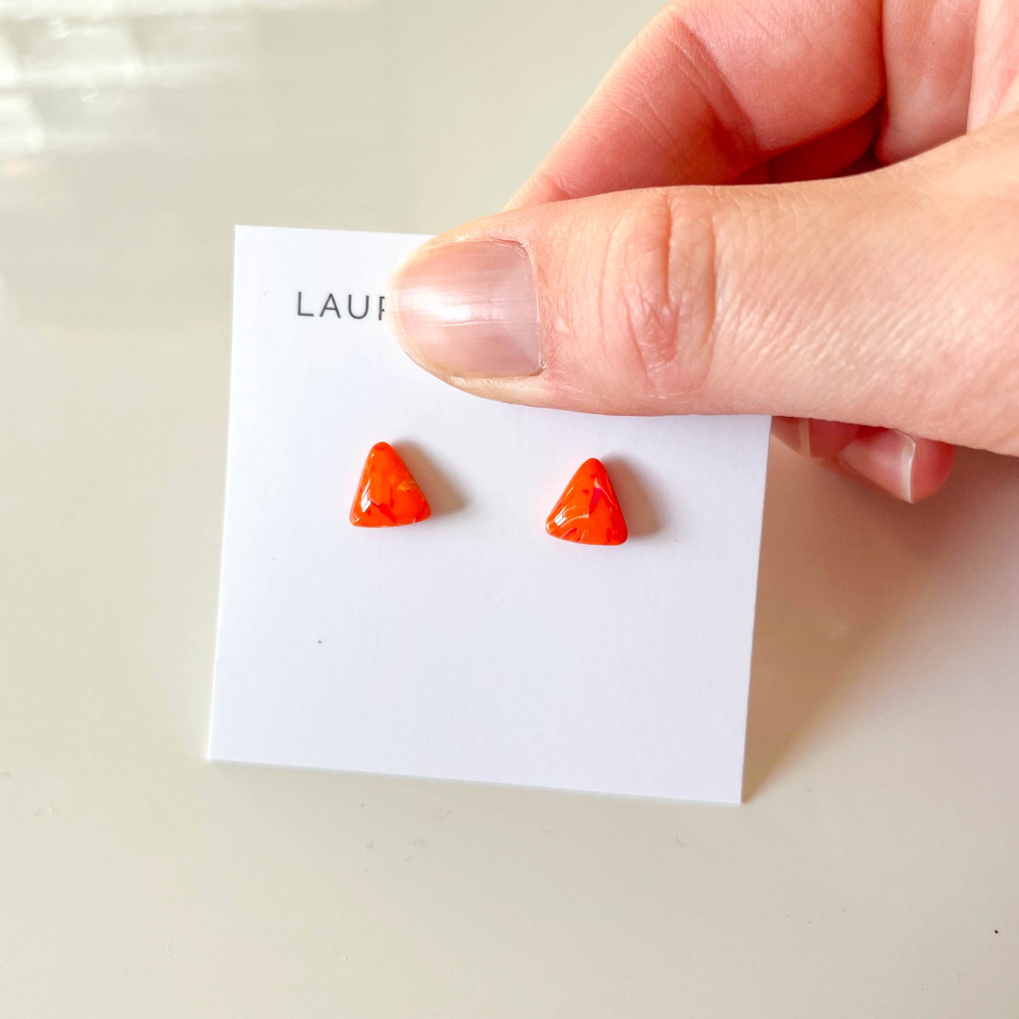 Triangle Orange Marble Stud Earrings