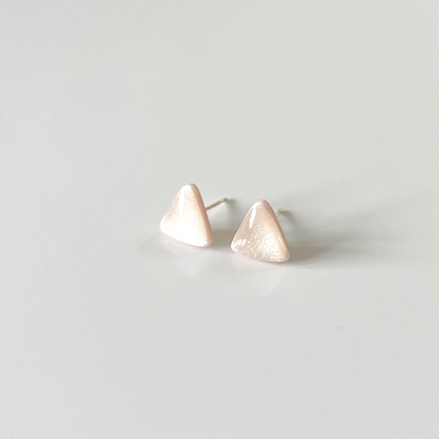 Triangle Shimmer Pink Stud Earrings