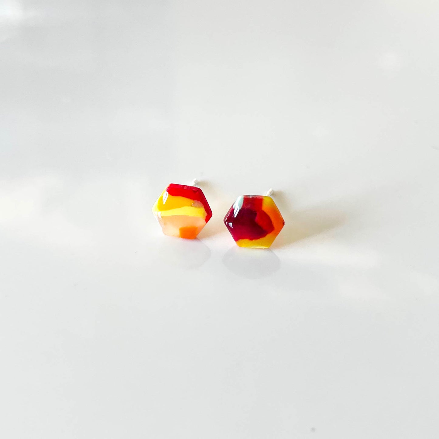 Multi Coloured Hexagon Stud Earrings