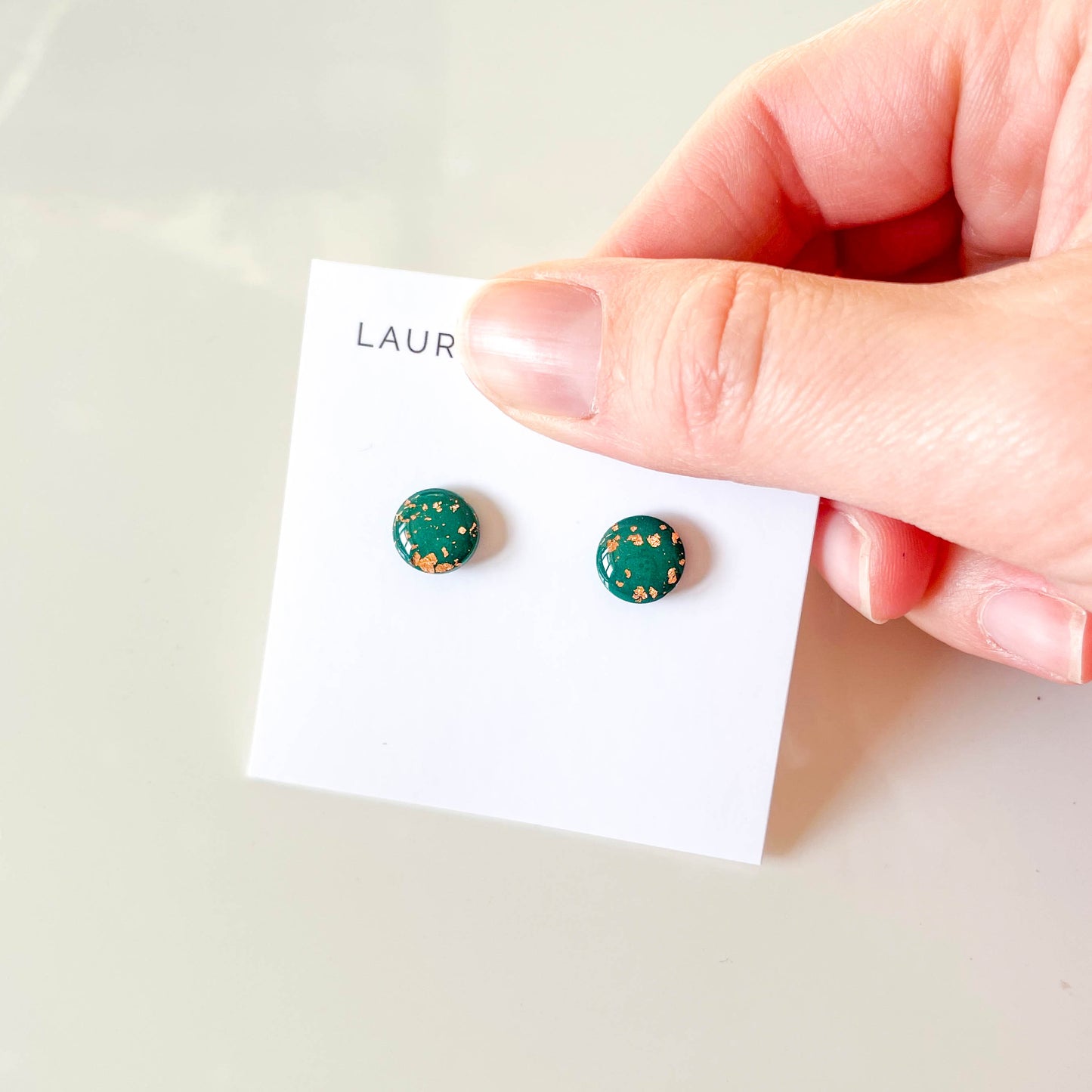 Green and Copper Leaf Stud Earrings