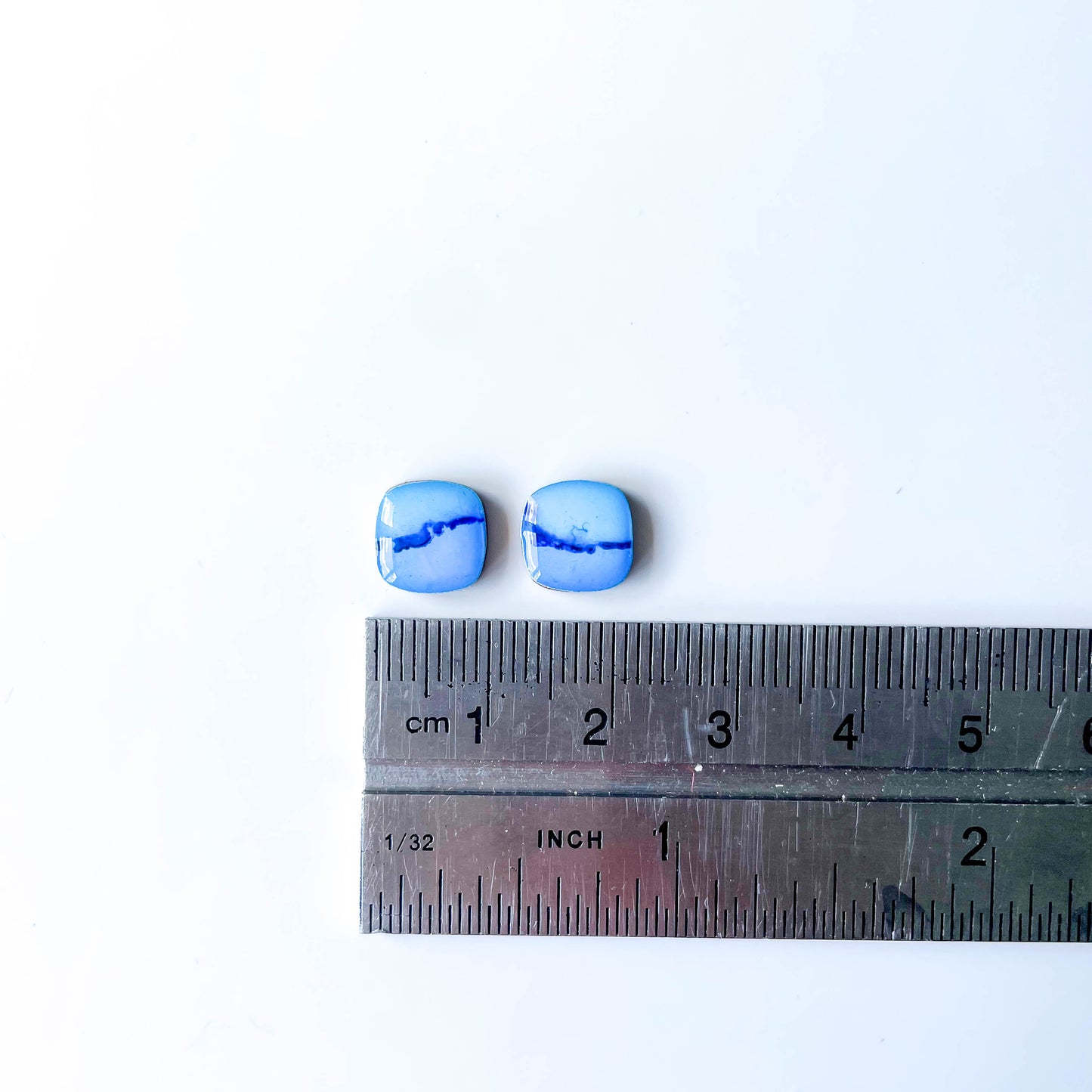 Rounded Square Stud Earrings - Blue Mix - Rainbow Collection