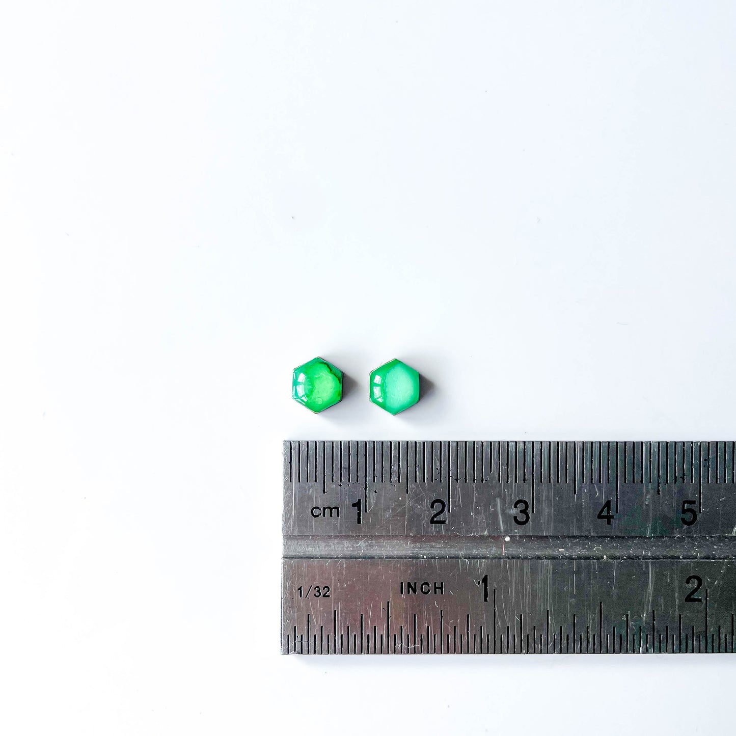 Hexagon Stud Earrings - Green Mix - Rainbow Collection