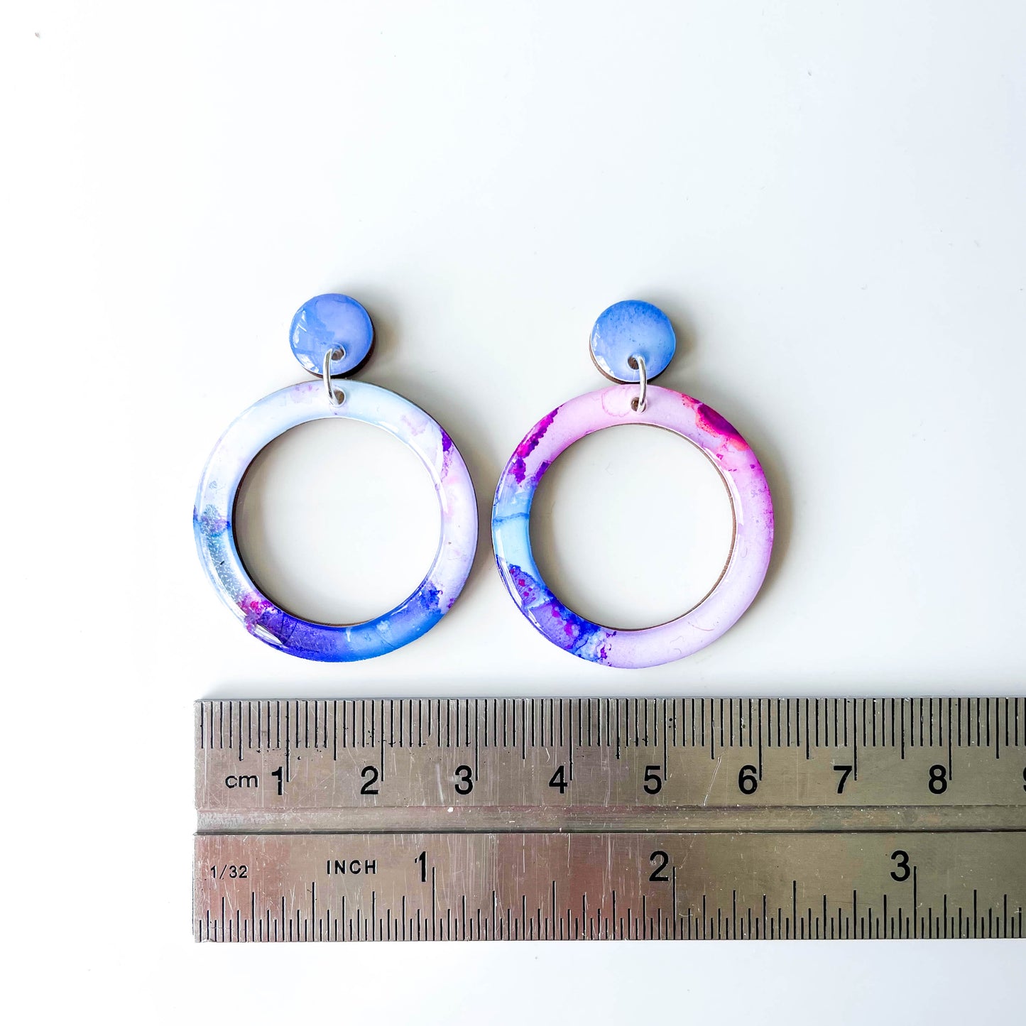 Large Circle Cut Out Drop Earrings - Purple Mix - Rainbow Collection