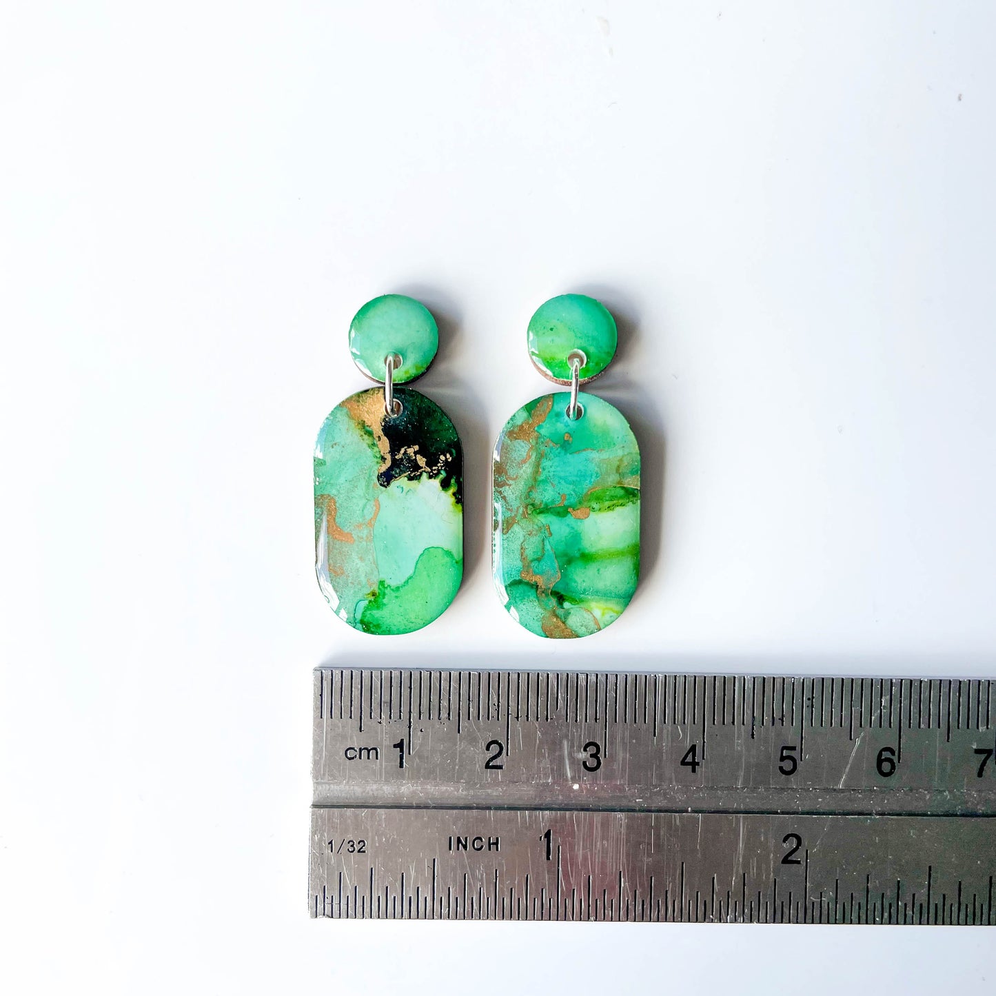Rounded Pill Drop Earrings - Green Mix - Rainbow Collection