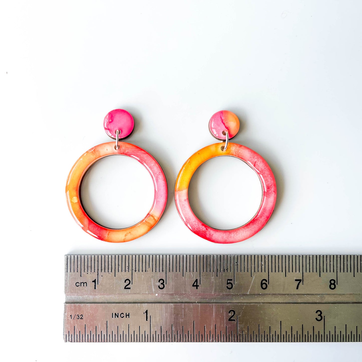 Large Circle Cut Out Drop Earrings - Orange Mix - Rainbow Collection