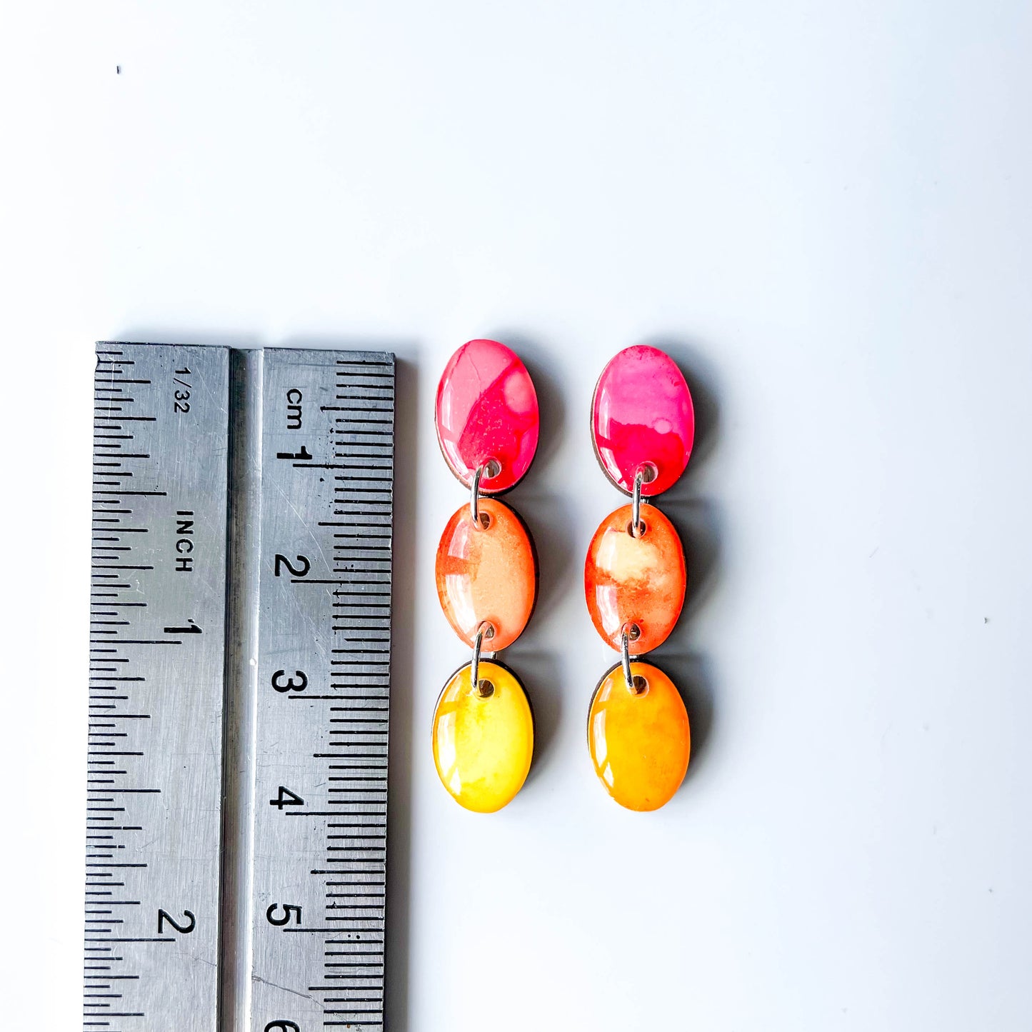 Triple Oval Drop Earrings - Orange Mix - Rainbow Collection
