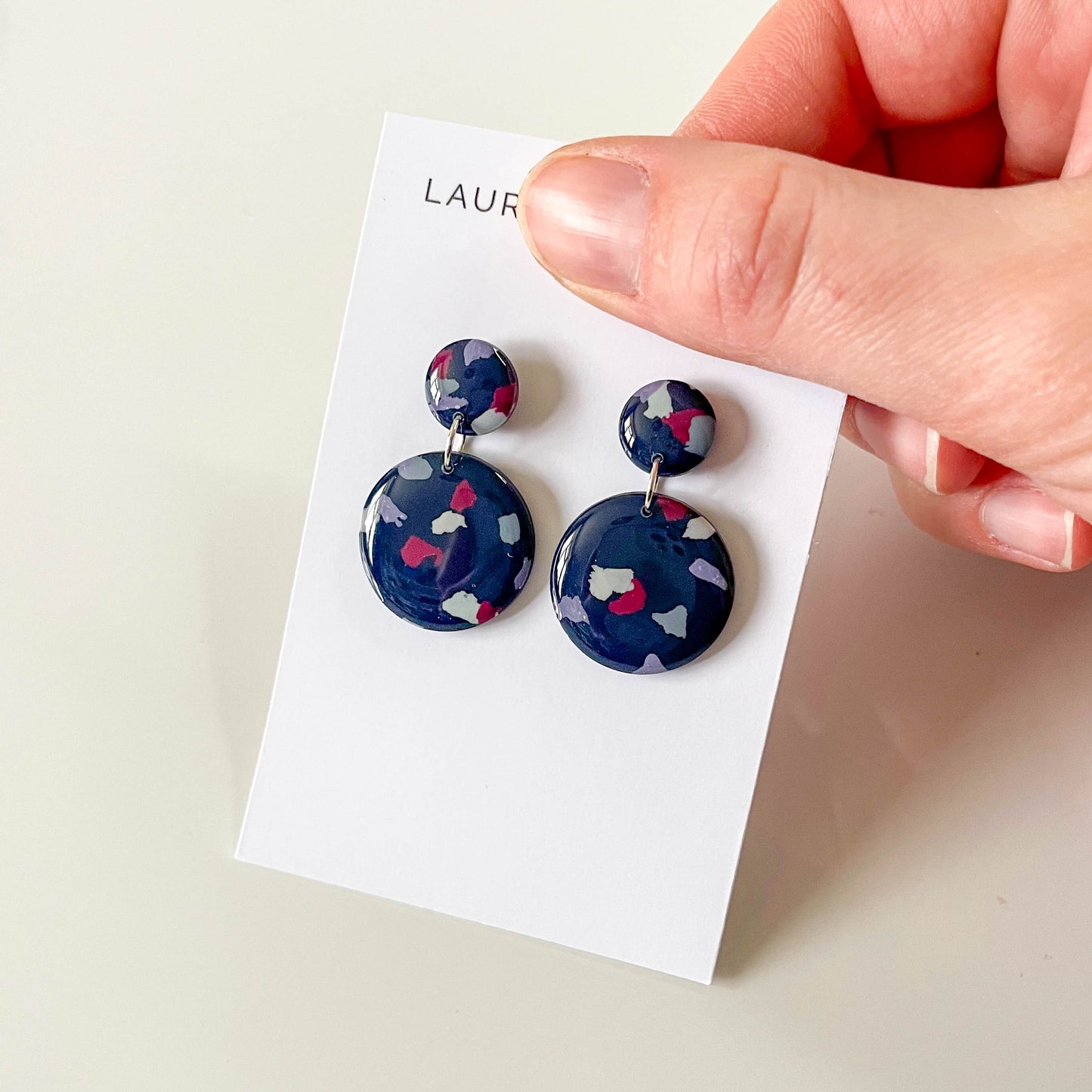 Navy Circle Earrings