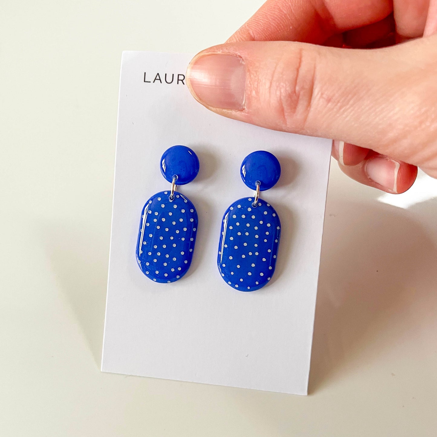 Blue Polka Dot Drop Earrings