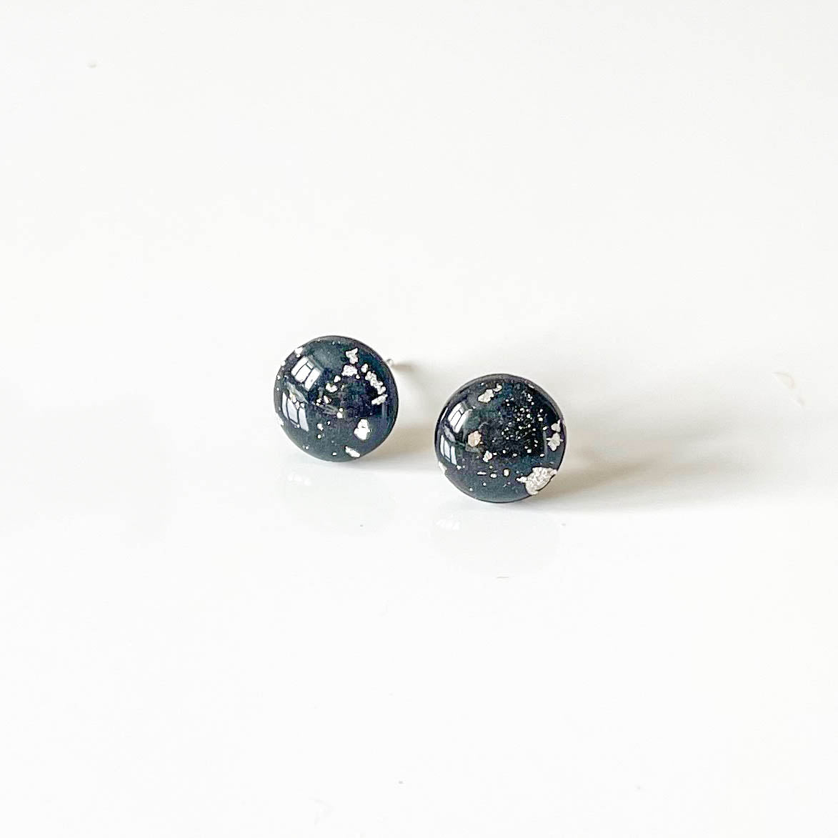 Black and Silver Leaf Stud Earrings