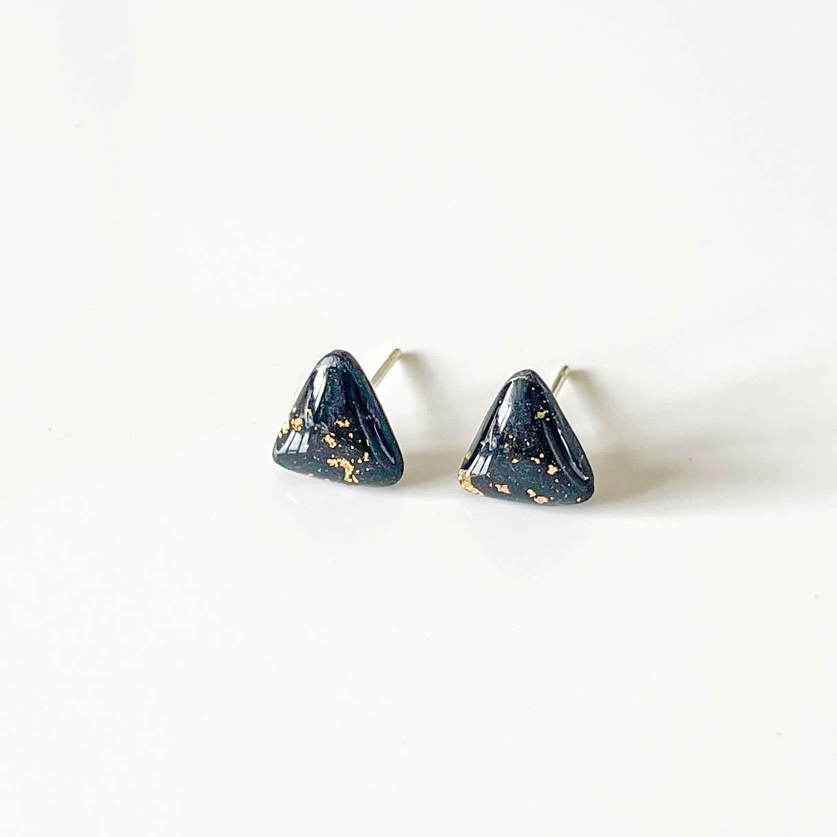 Triangle Black and Gold Leaf Stud Earrings