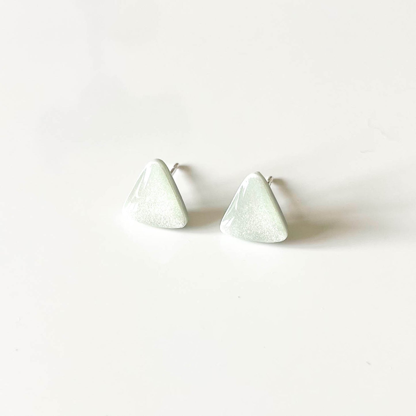 Triangle Light Green Shimmer Stud Earrings