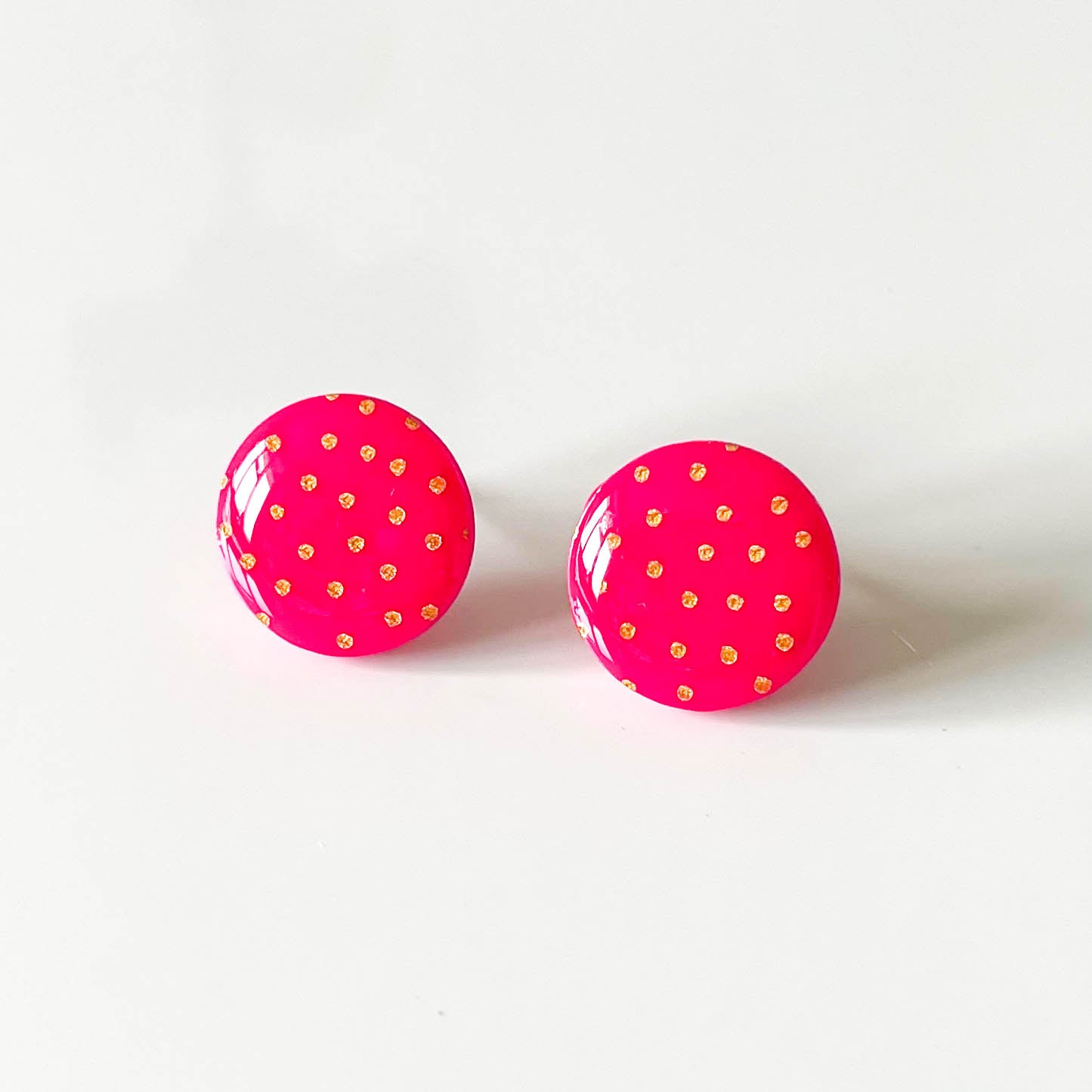 Large Hot Pink Polka Dot Stud Earrings
