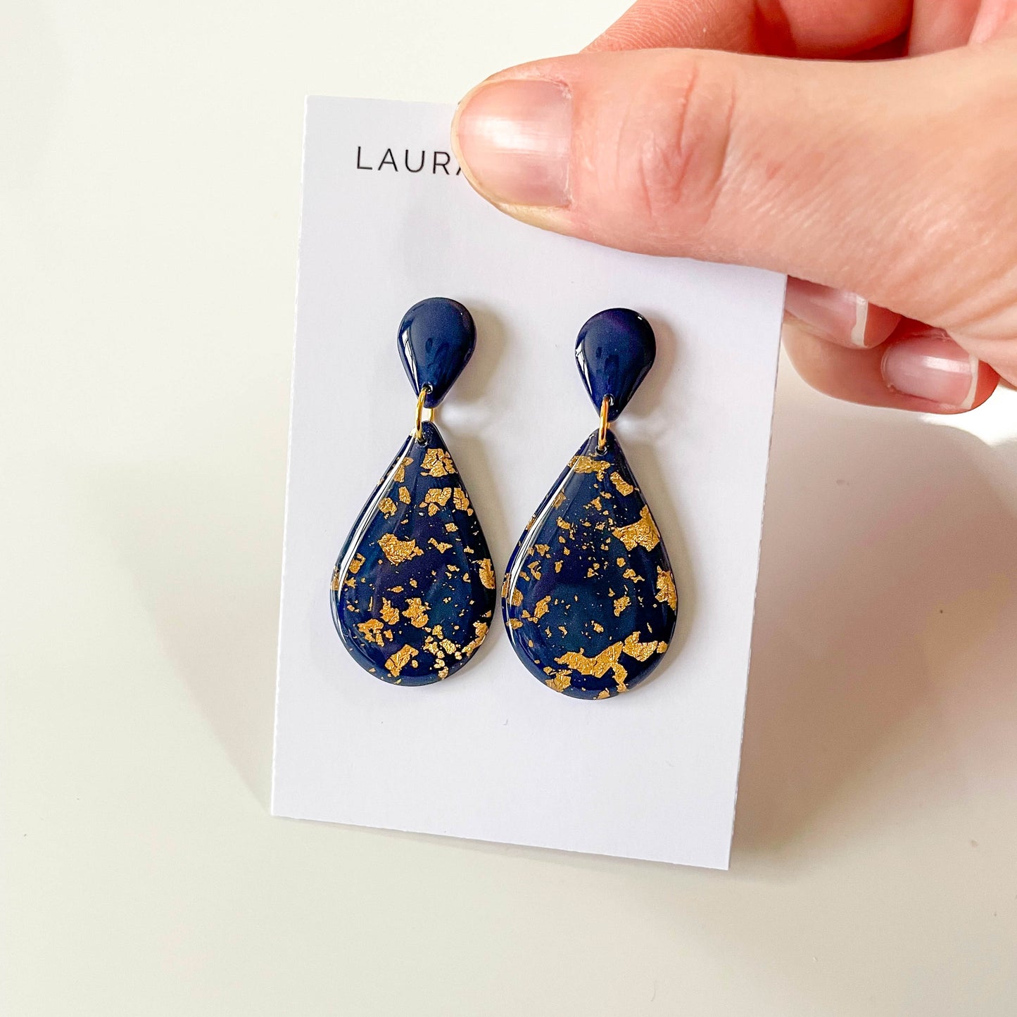 Navy and Gold Large Teardrop Earrings