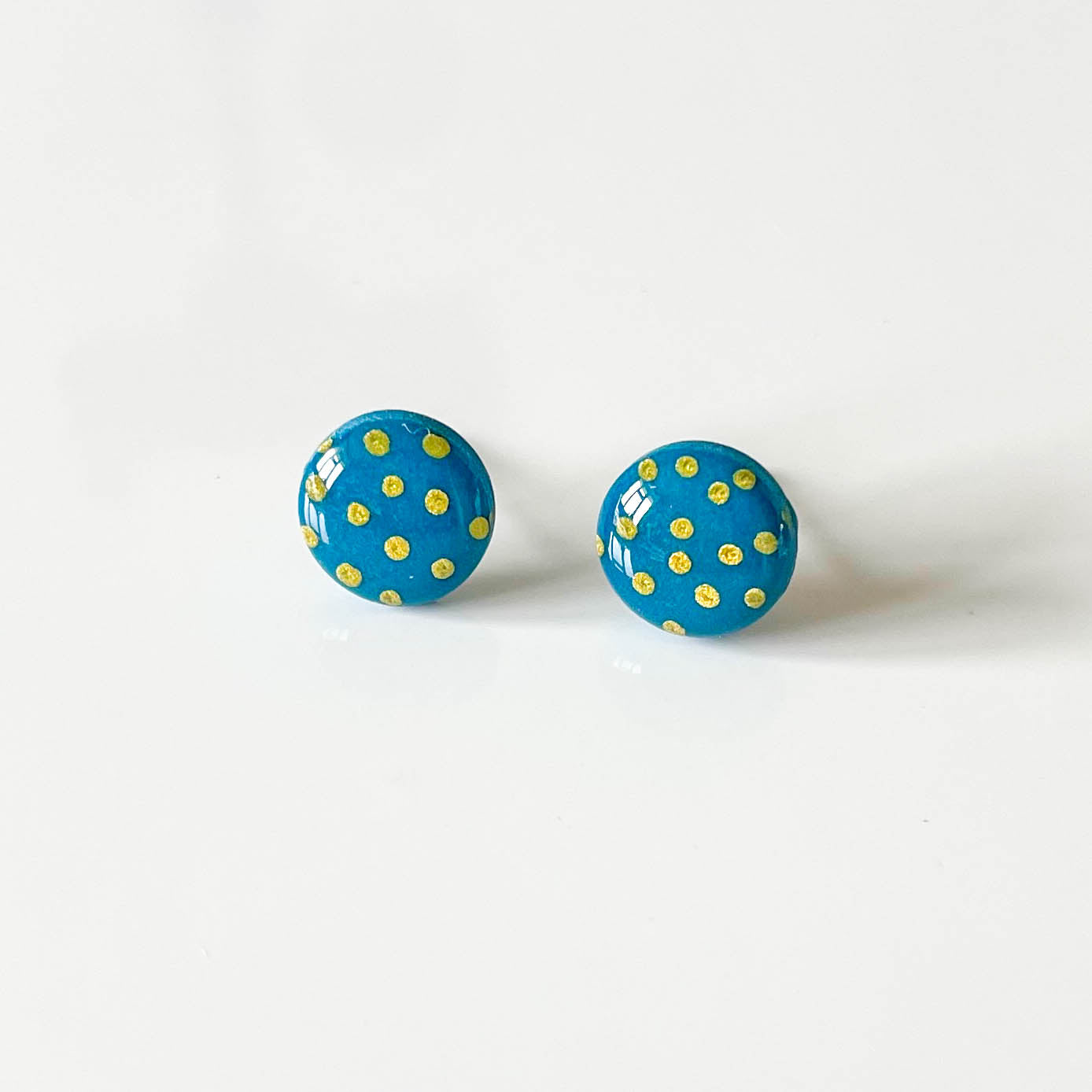 Teal and Gold Polka Dot Stud Earrings