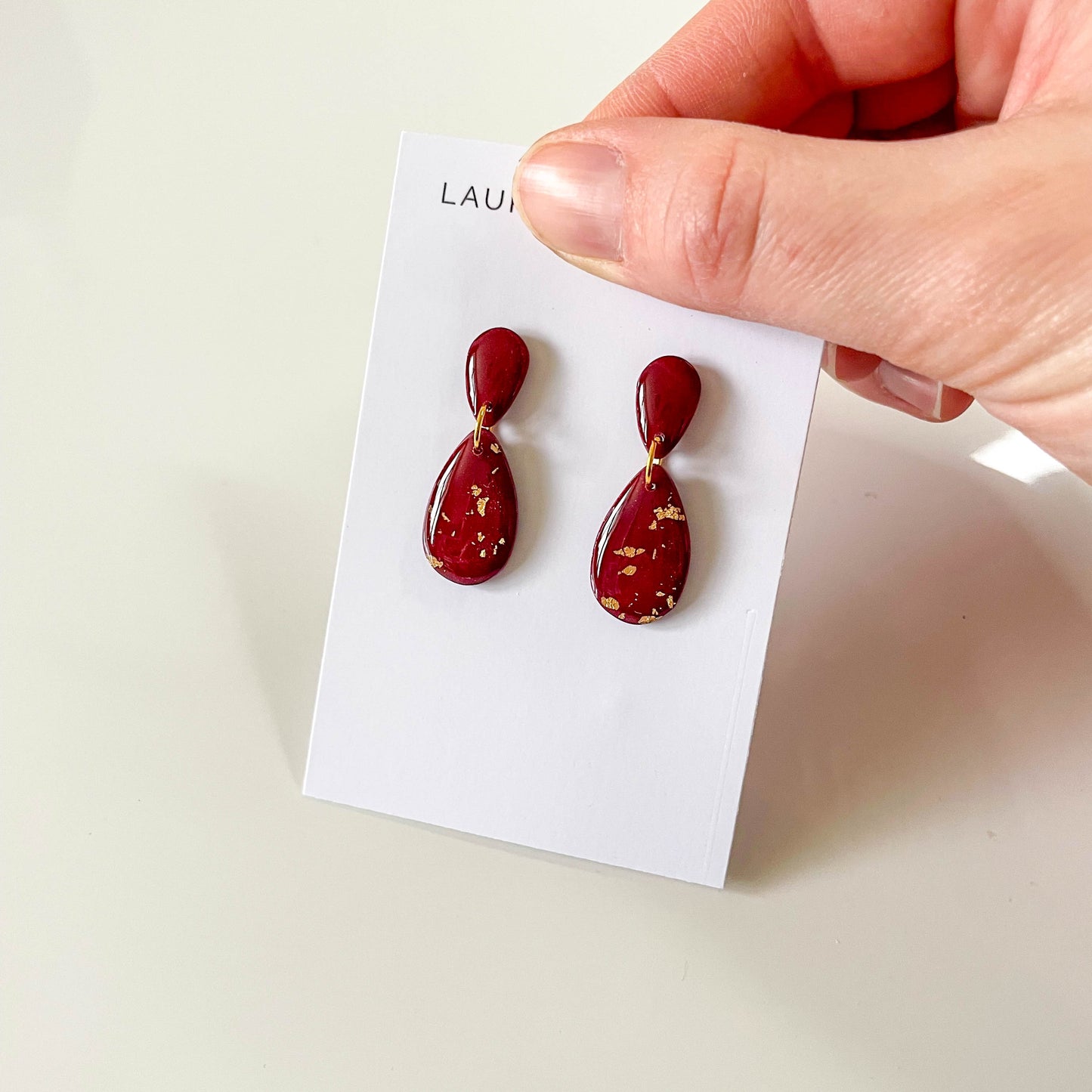 Red and Gold Leaf Teardrop Earrings
