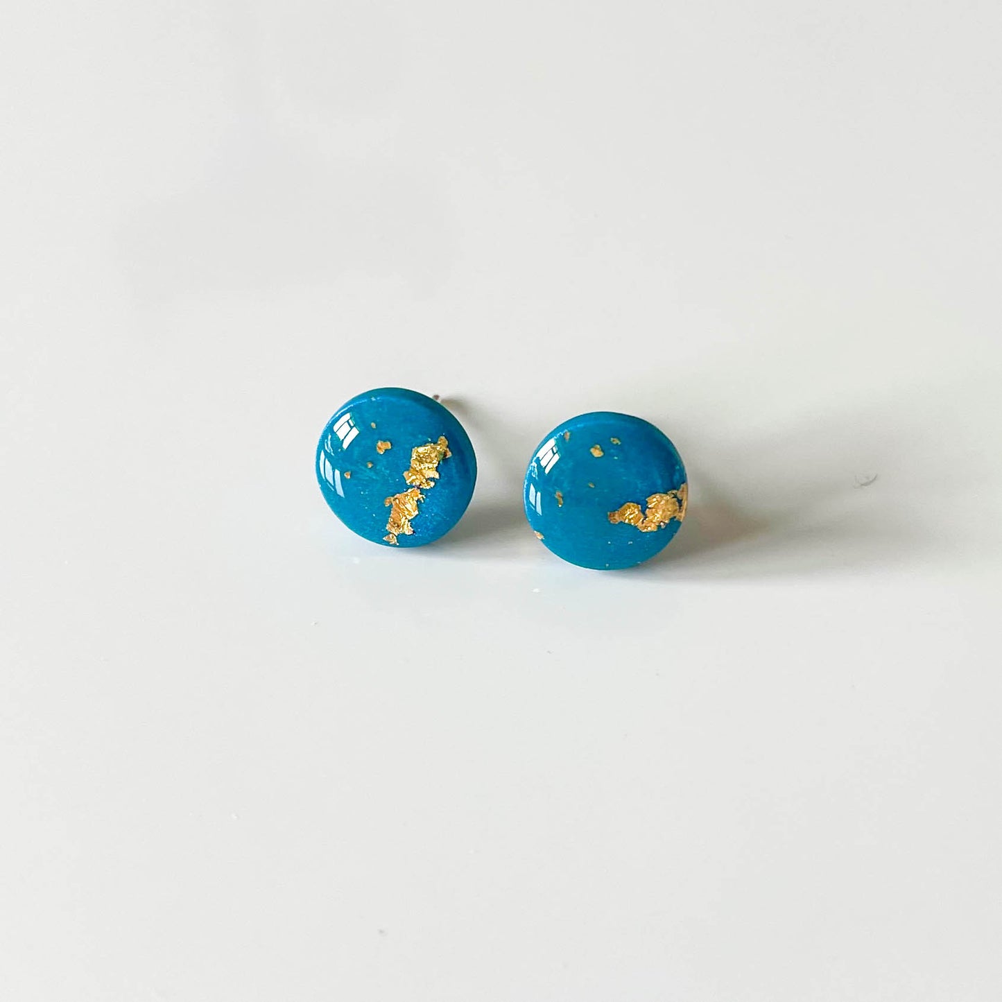 Turquoise and Gold Leaf Stud Earrings