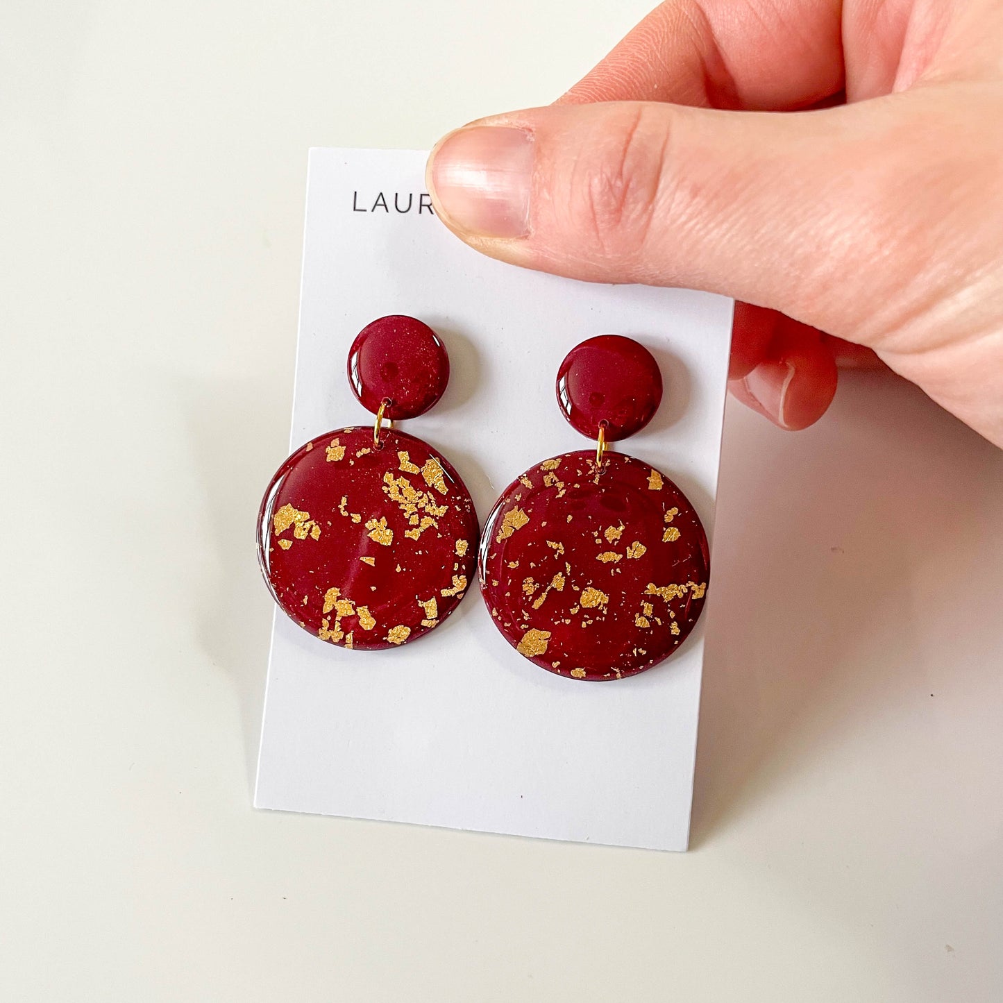 Red and Gold Large Circle Earrings