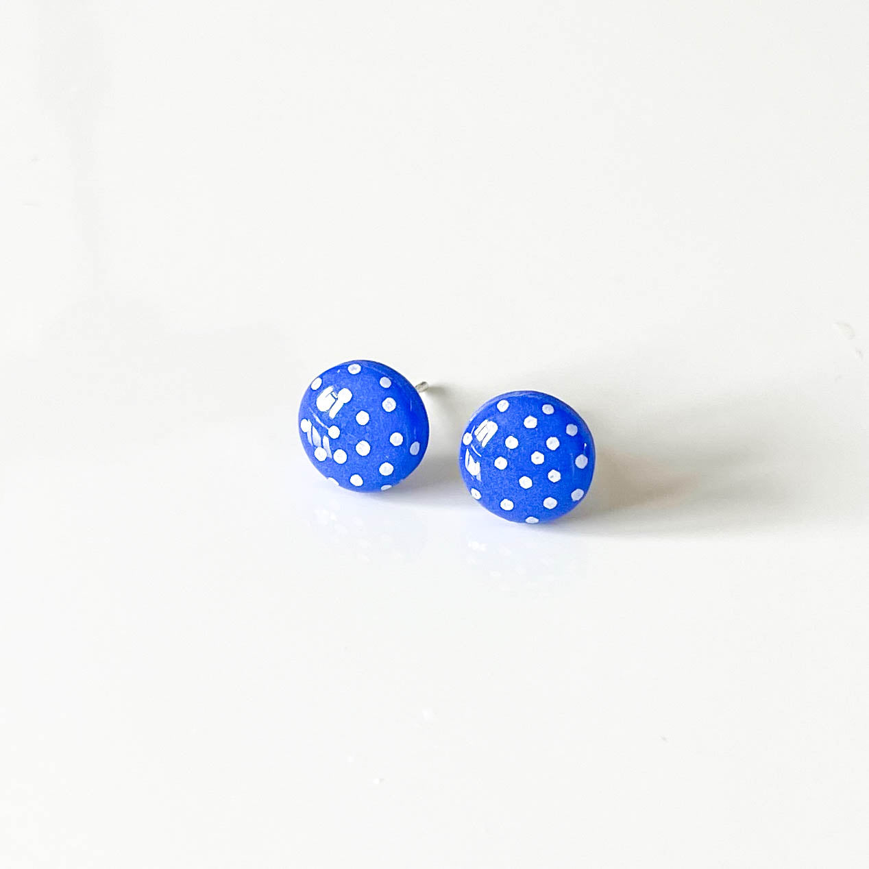 Blue Polka Dot Stud Earrings