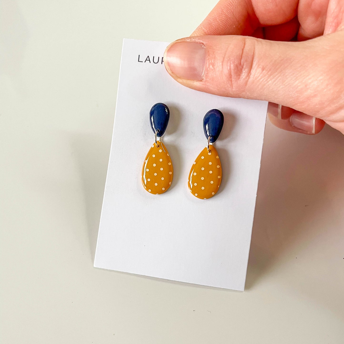 Navy and Mustard Teardrop Earrings