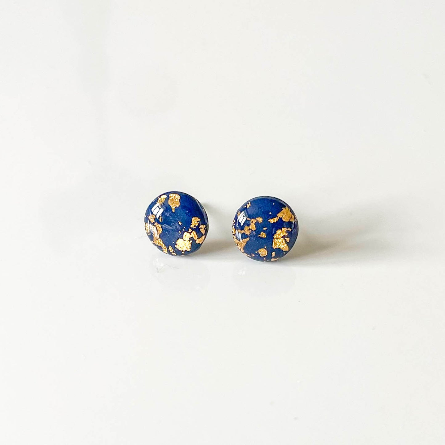Navy and Gold Leaf Stud Earrings