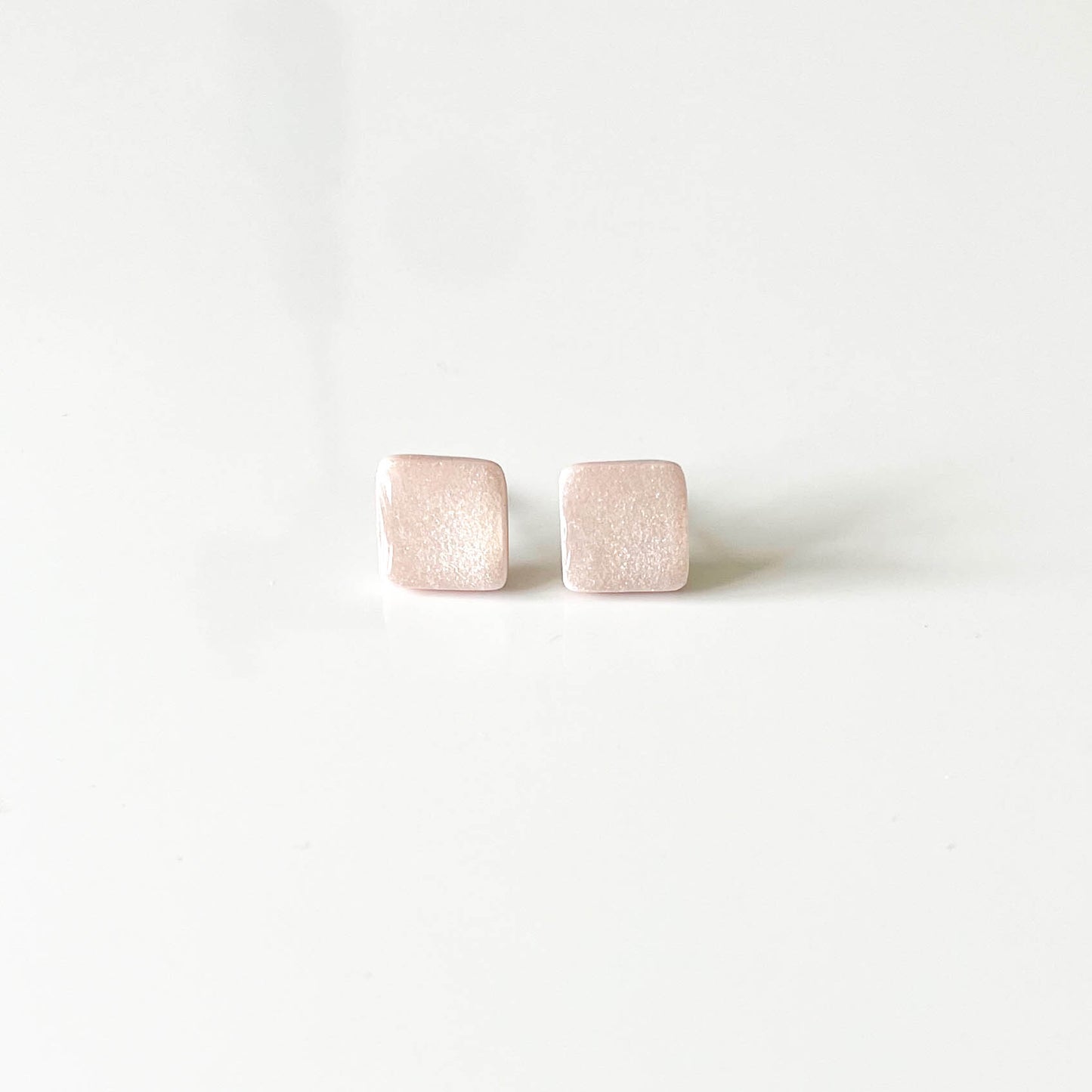 Square Light Pink Shimmer Stud Earrings
