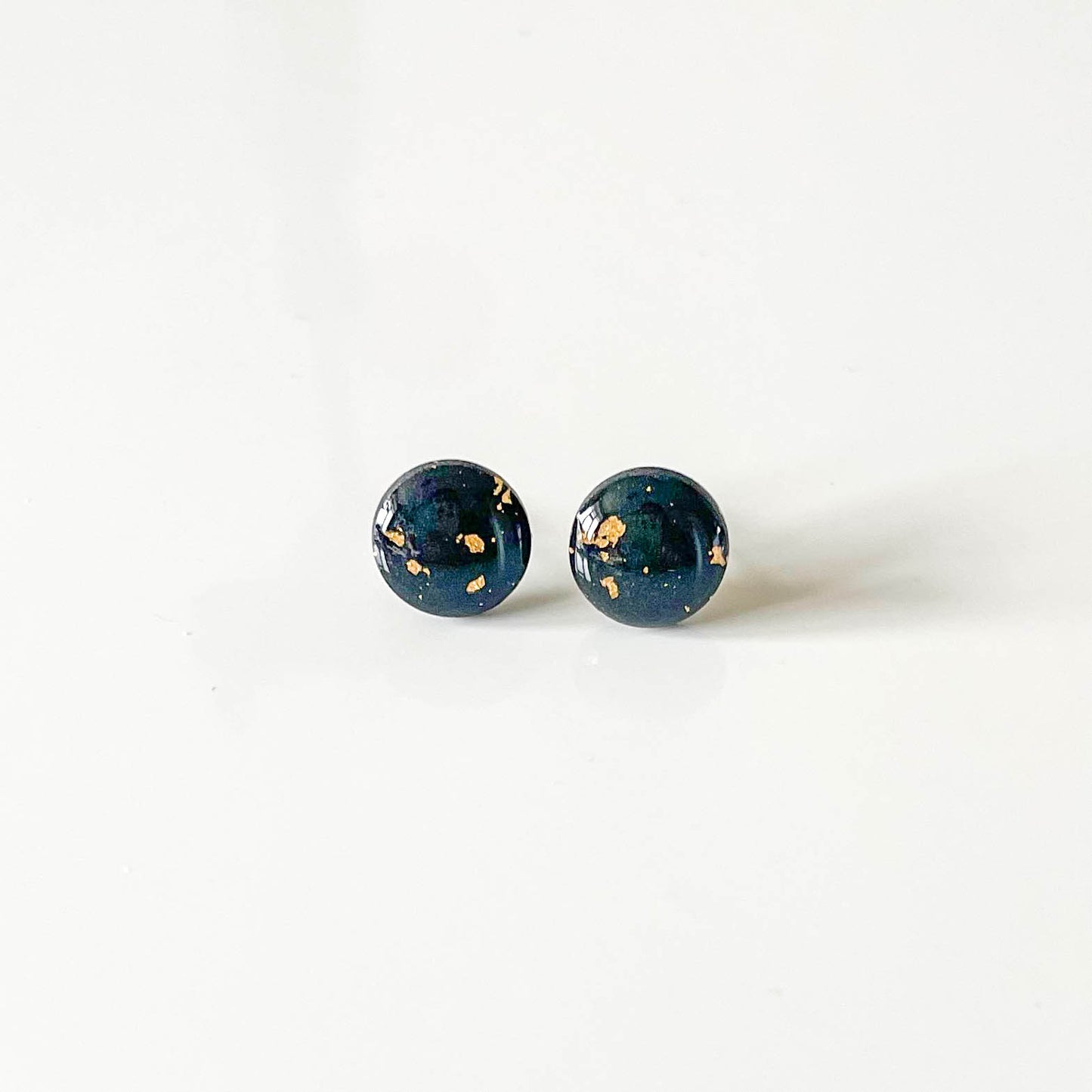 Black and Gold Leaf Stud Earrings