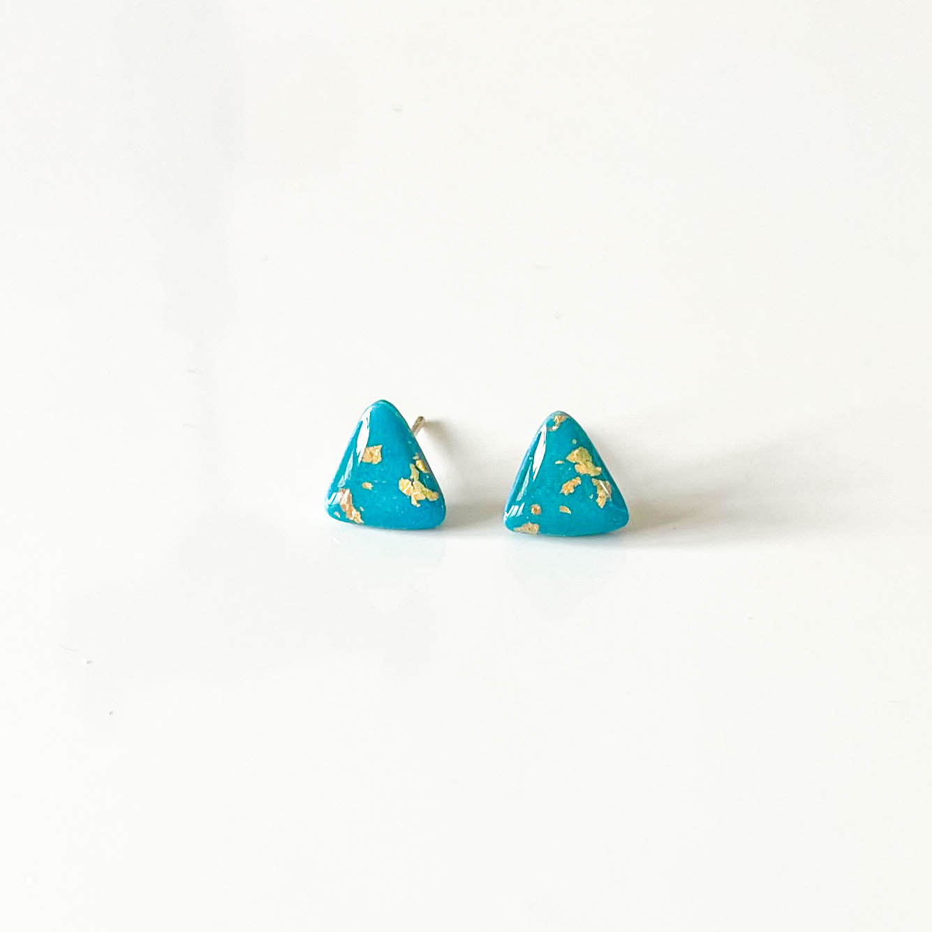 Triangle Turquoise and Gold Leaf Stud Earrings