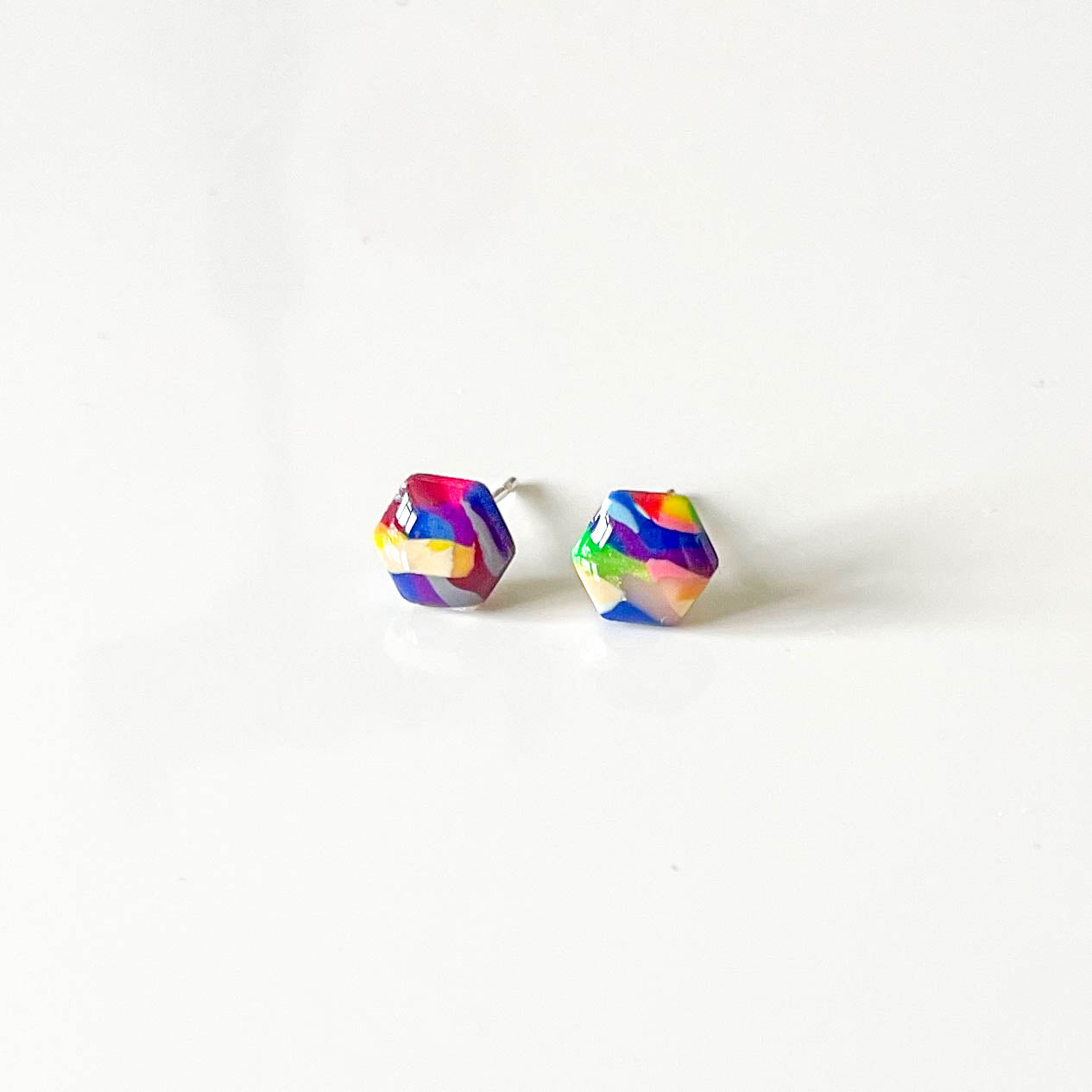 Multi Coloured Hexagon Stud Earrings