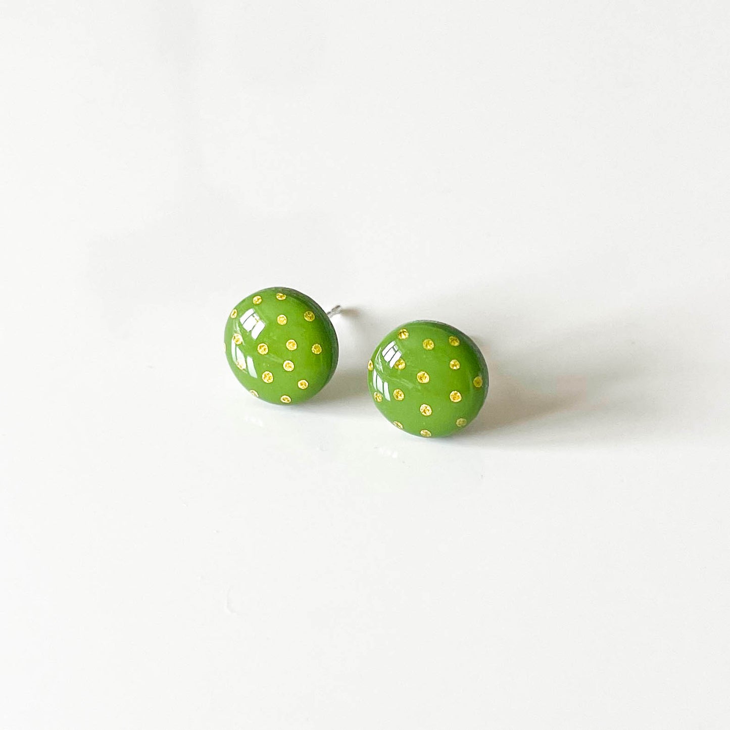 Olive Green and Gold Leaf Stud Earrings