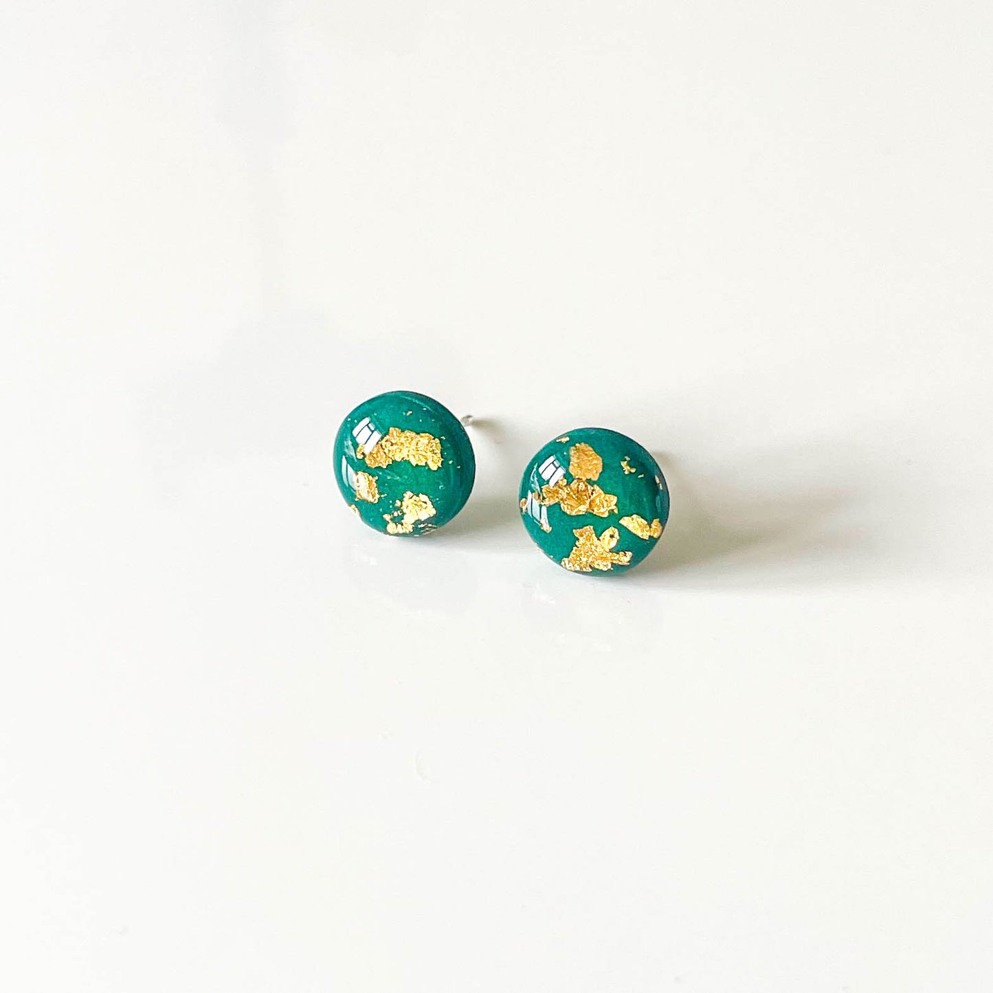 Green and Gold Leaf Stud Earrings