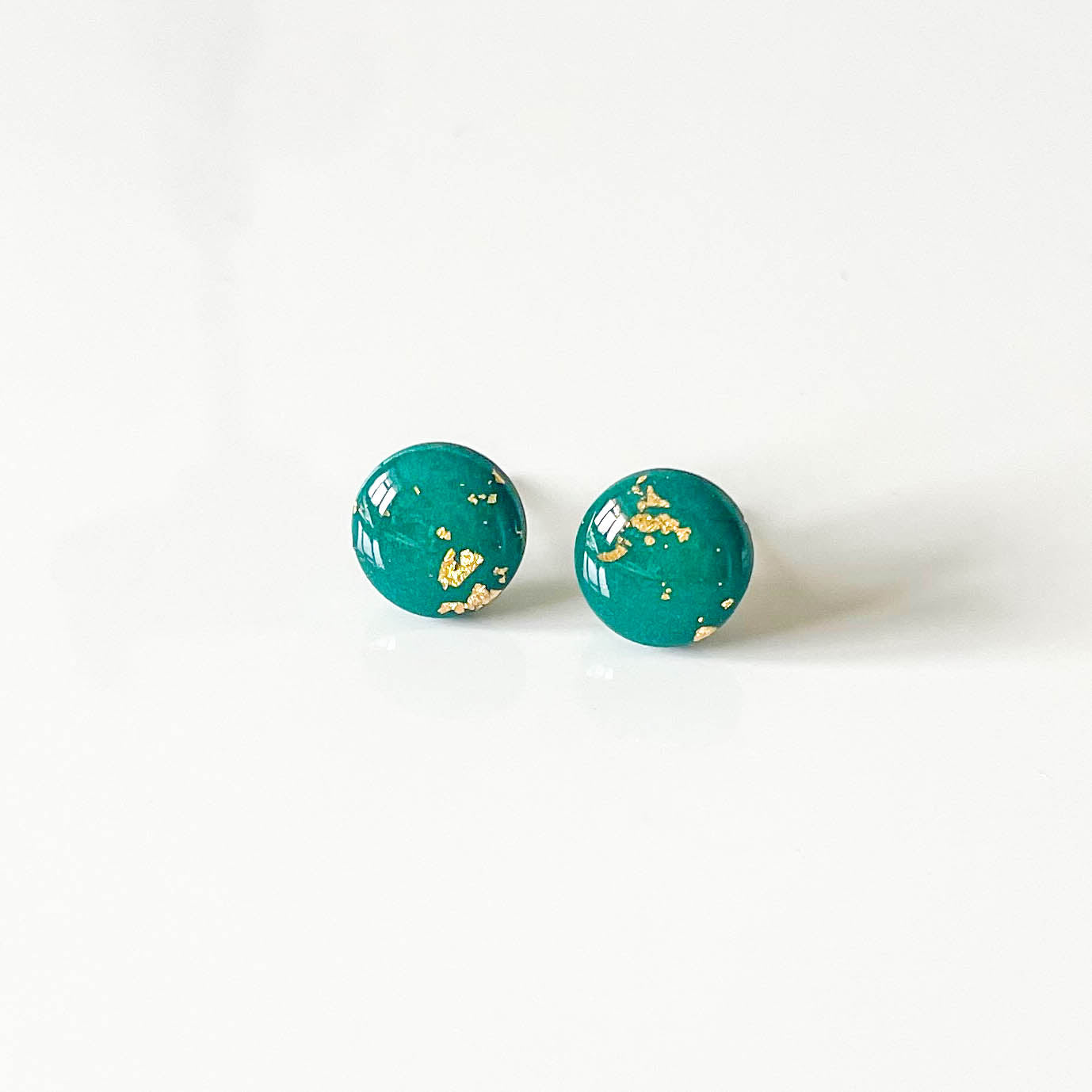 Green and Gold Leaf Stud Earrings