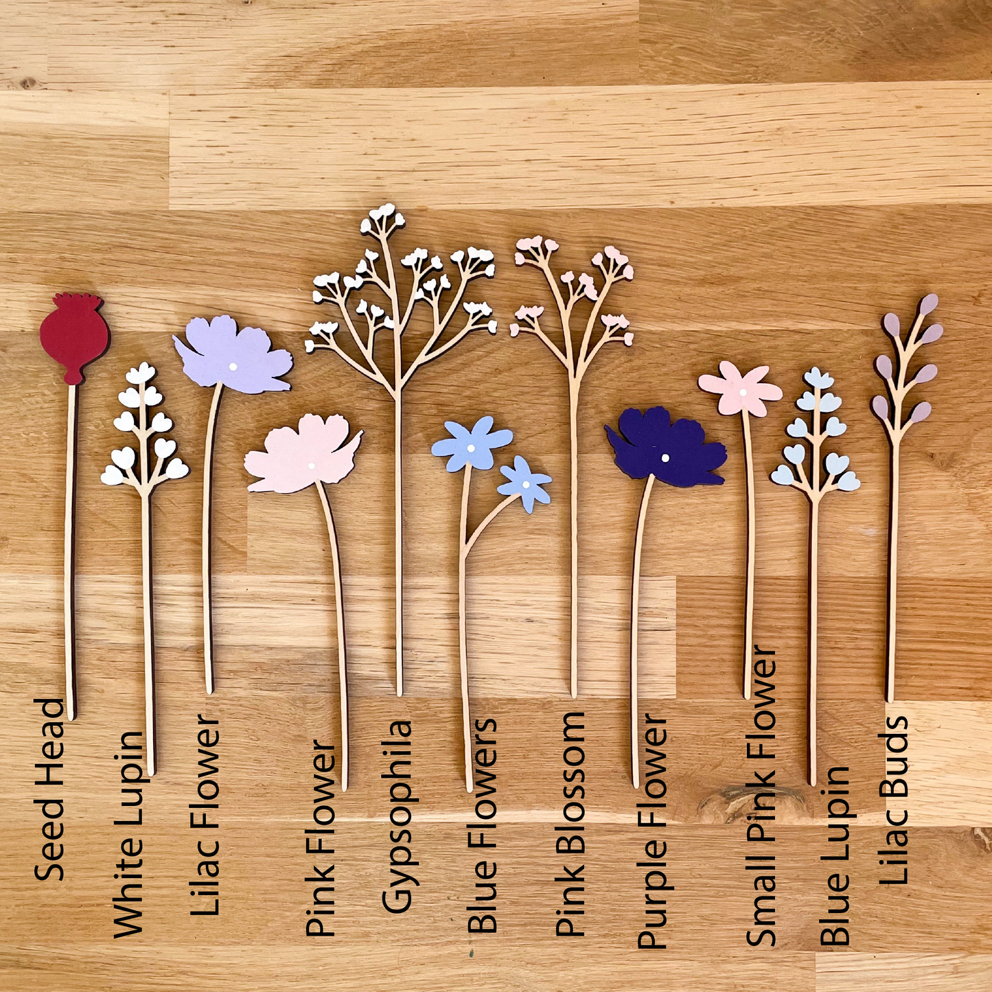 Mini Wooden Flowers and Leaves - END OF LINE