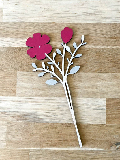 Wooden Painted Red Flower Stem
